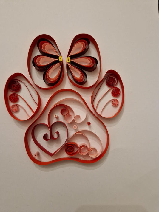 Handmade Quilled Paper Paw Print in a Frame | Filigree Quilling | Cat Dog Pink