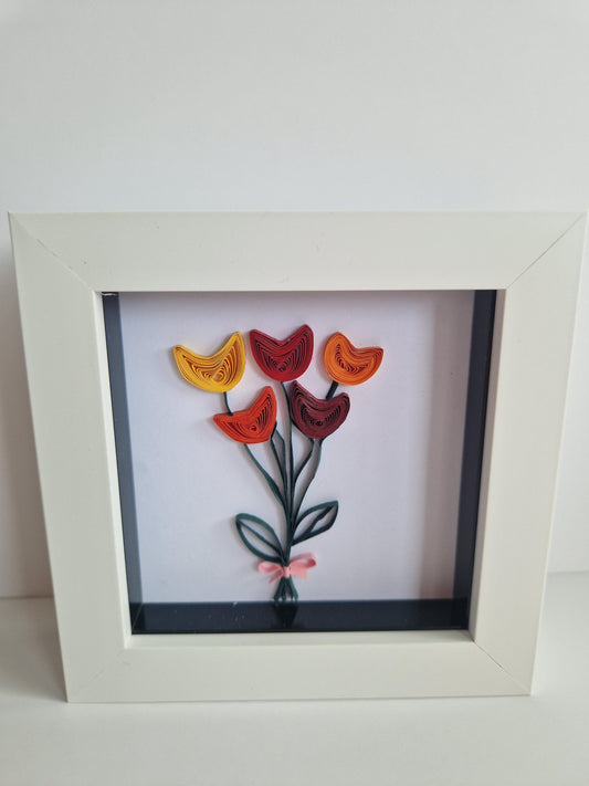 Handmade Quilled Paper Flower Wall Art: Colorful Filigree in Frame