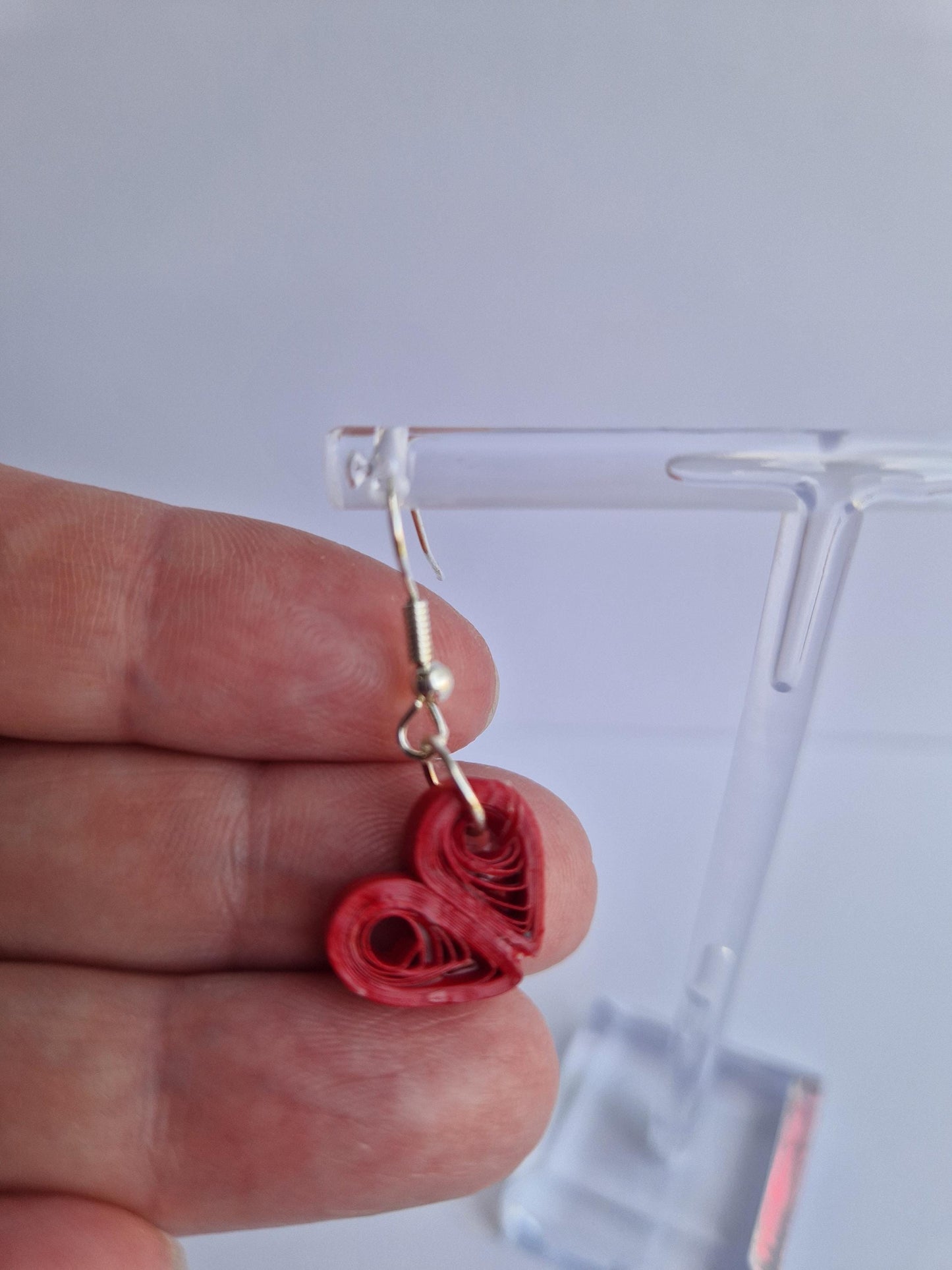 Handmade Quilled Paper Red Heart Shaped Earrings