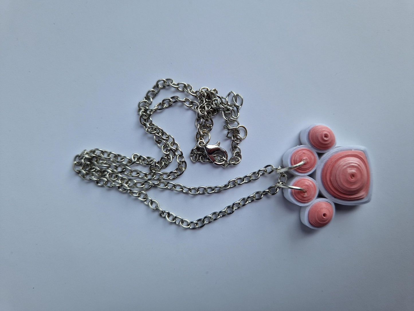 Handmade Quilled Paper Paw Print Jewelry Set: Filigree Earrings and Necklace