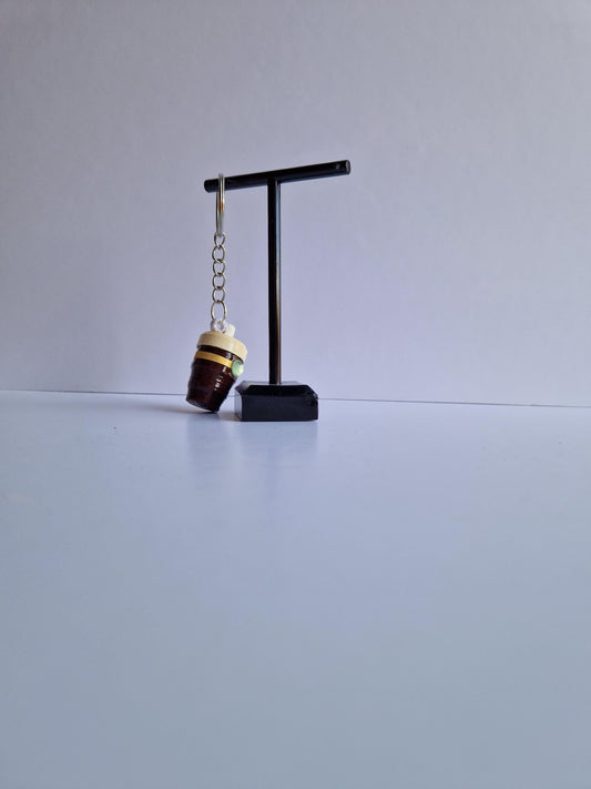 Handmade Quilled Paper Coffee Cup Keyring: 3D Filigree Art Gift