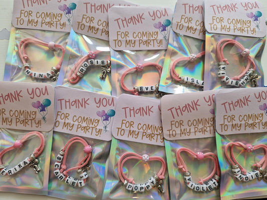 Gift bag filler - Personalised Name Bracelet Kids Party Gift Pink Faux Suede Cord