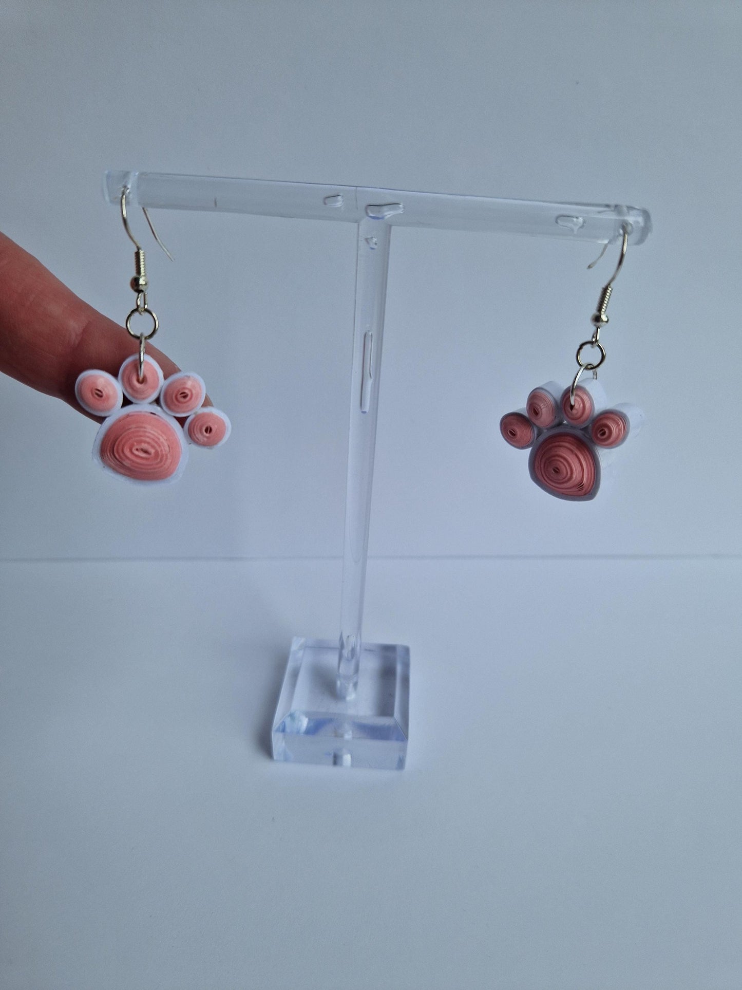 Handmade Quilled Paper Paw Print Jewelry Set: Filigree Earrings and Necklace