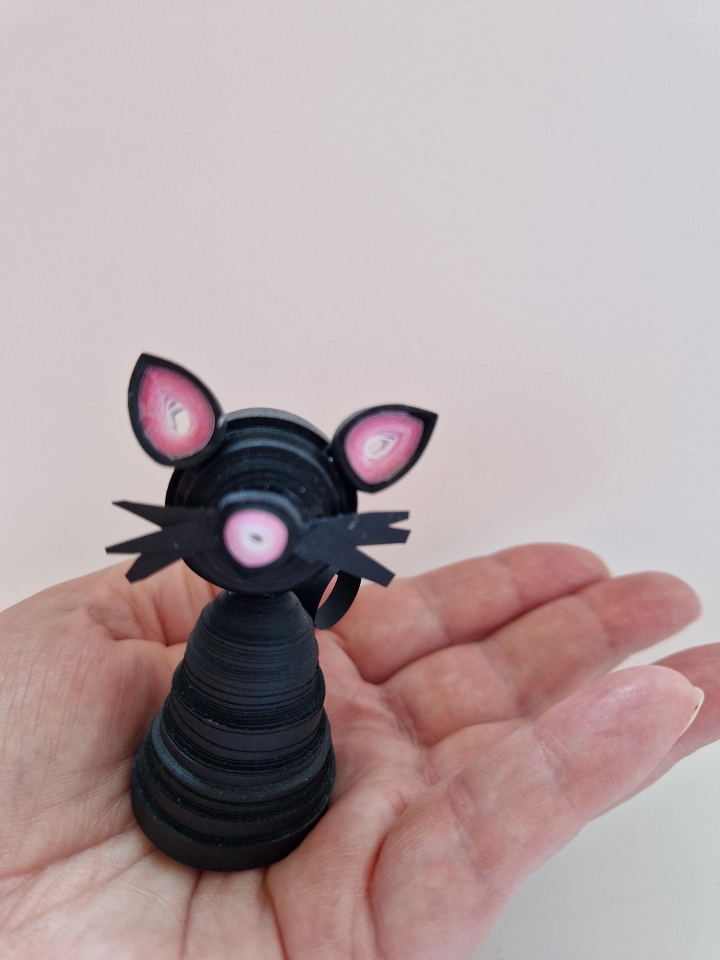 Handmade Quilled Paper Black Cat in Cloche Jar: Filigree Art Gift