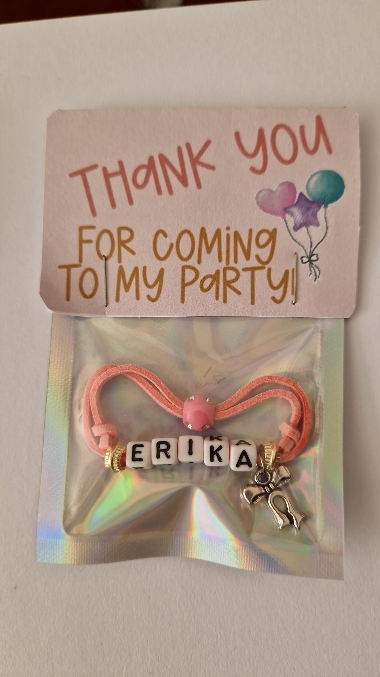 Gift bag filler - Personalised Name Bracelet Kids Party Gift Pink Faux Suede Cord