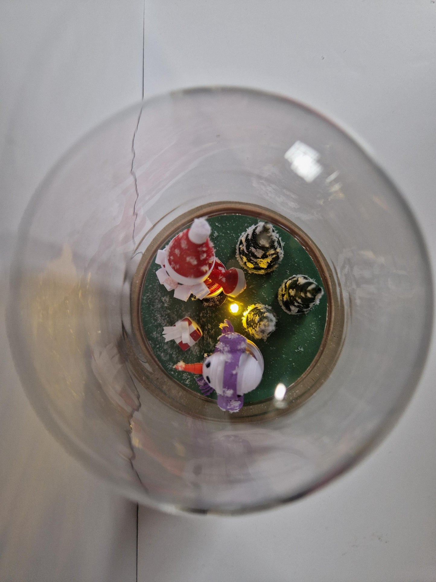 3D Santa and Frosty Christmas Decoration Quilled Paper diorama in a light up Cloche Jar