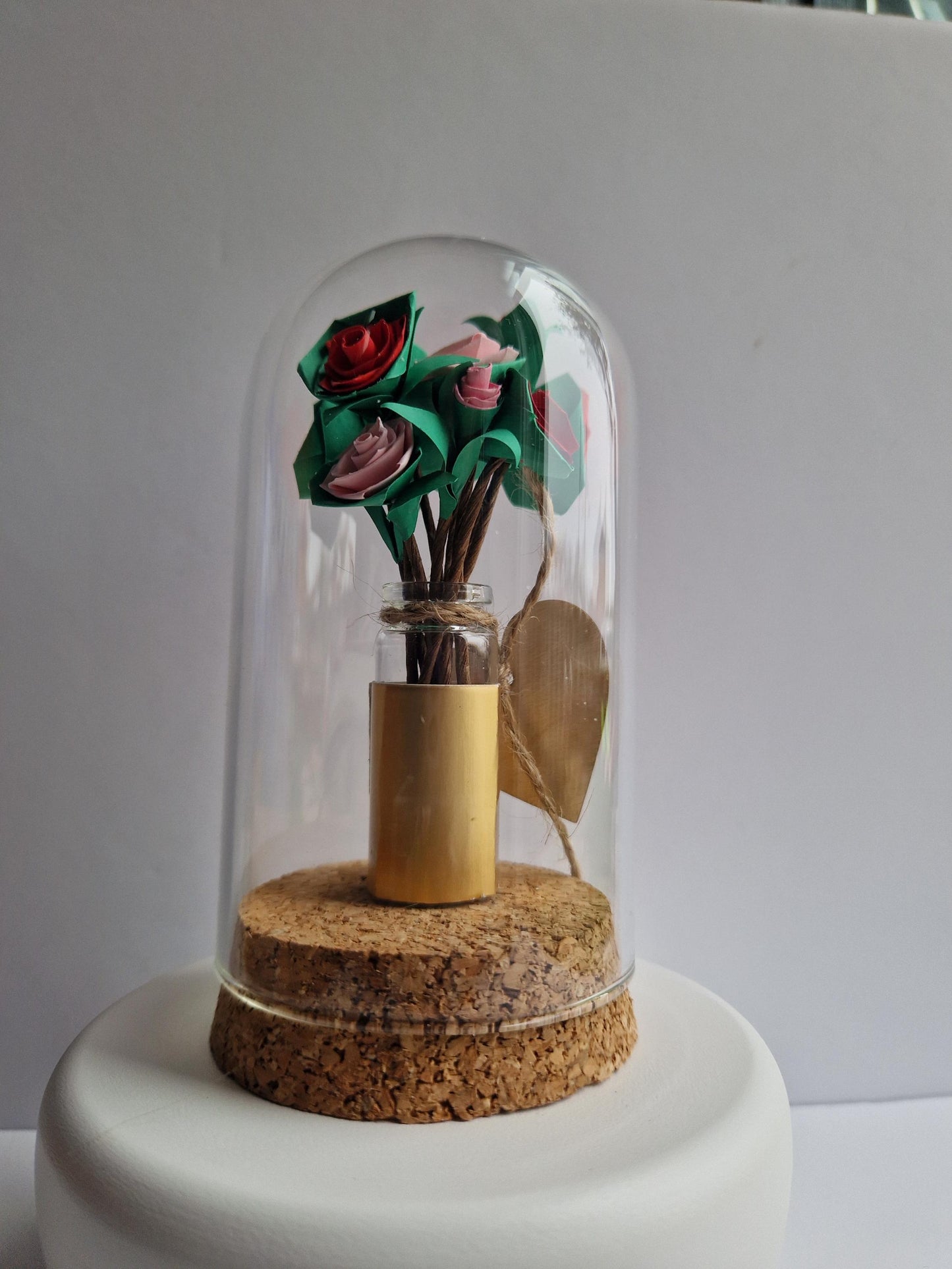 Paper Quilling Roses in a Vase and encased in a Cloche Jar. Christmas Mother's Day Birthday Gift