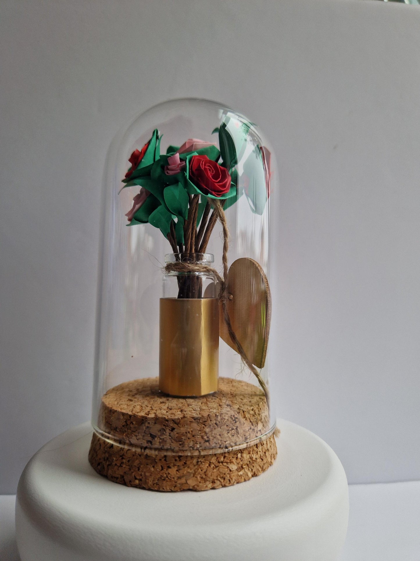 Paper Quilling Roses in a Vase and encased in a Cloche Jar. Christmas Mother's Day Birthday Gift