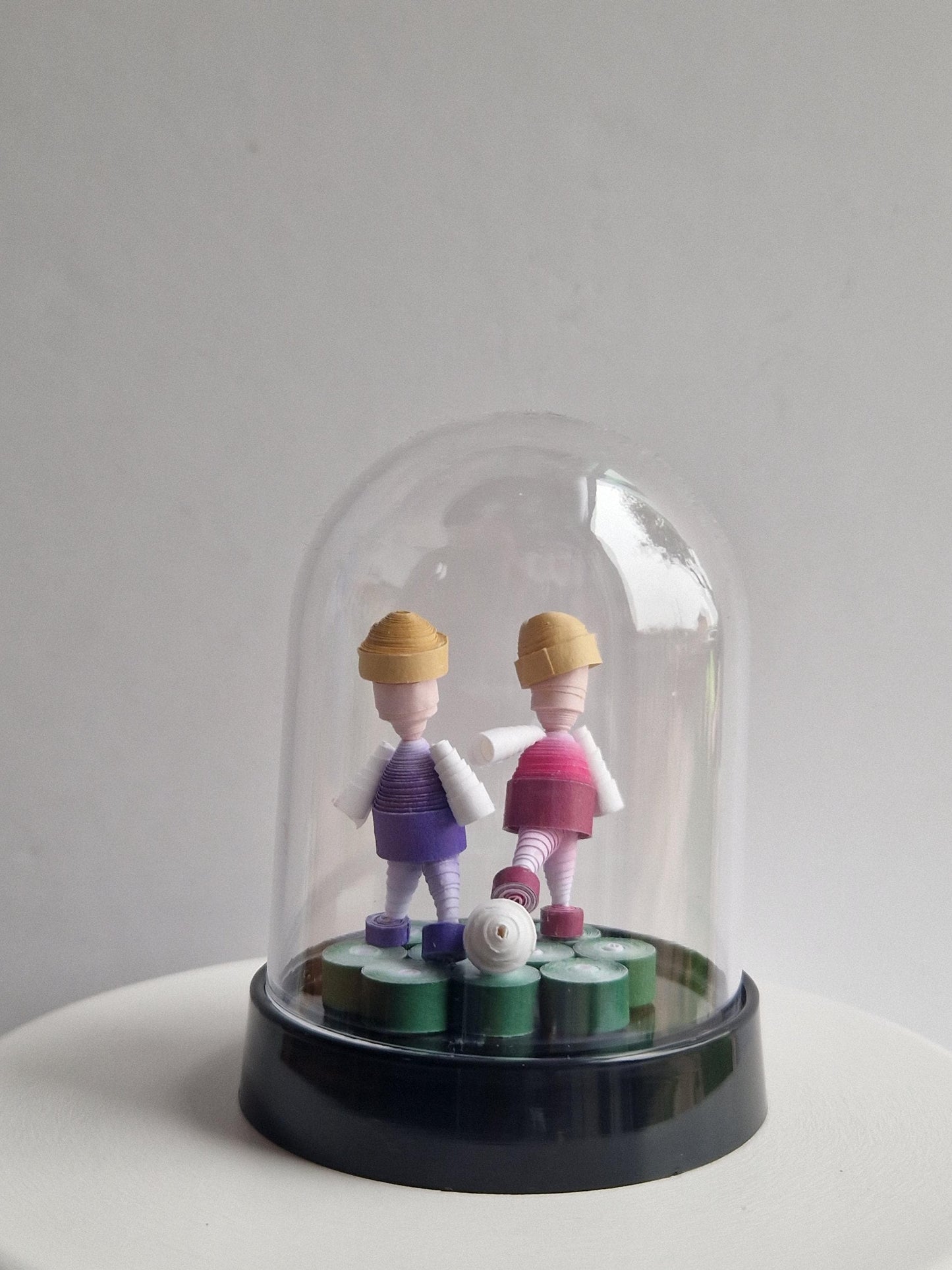3D Playing With The Lads Quilled Paper quilling football statues Freestanding cloche jar! Cute.