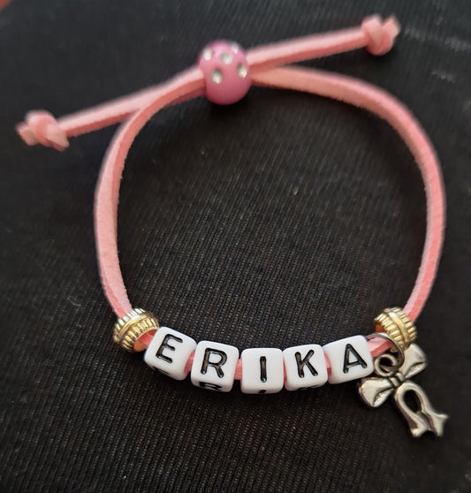Gift bag filler - Personalised Name Bracelet Kids Party Gift Pink Faux Suede Cord