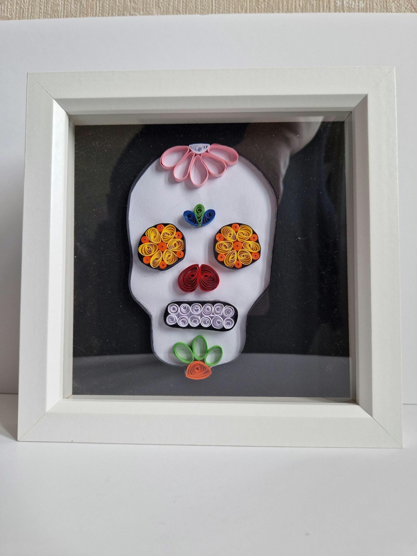 Handmade Quilled Paper Sugar Skull Art: Colorful Halloween Wall Decor