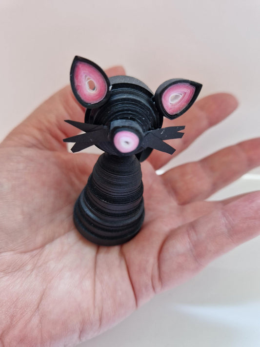 Handmade Quilled Paper Black Cat in Cloche Jar: Filigree Art Gift