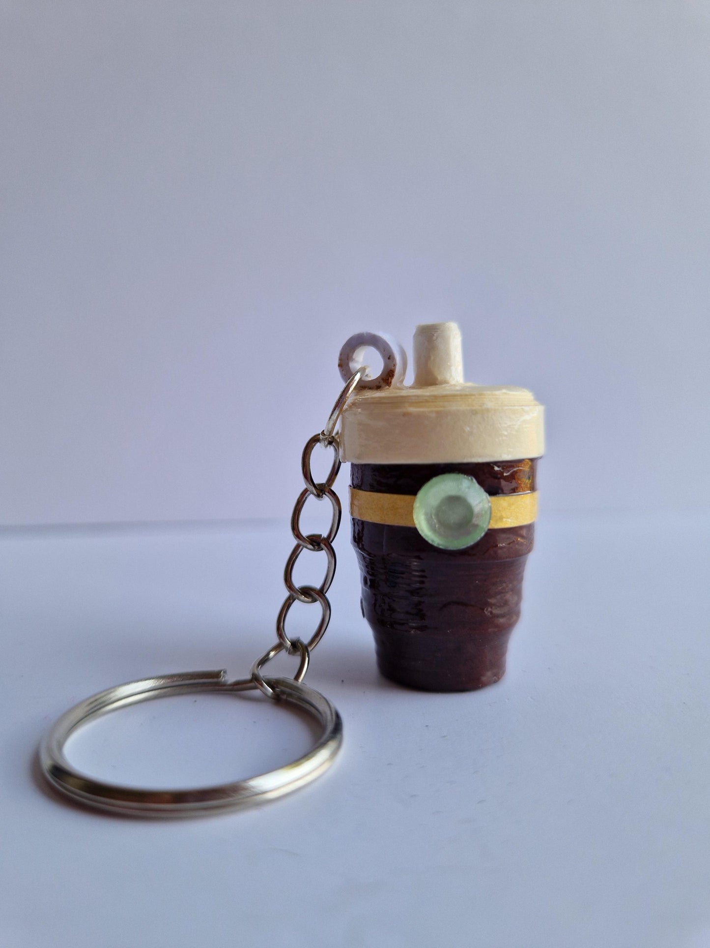 Handmade Quilled Paper Coffee Cup Keyring: 3D Filigree Art Gift