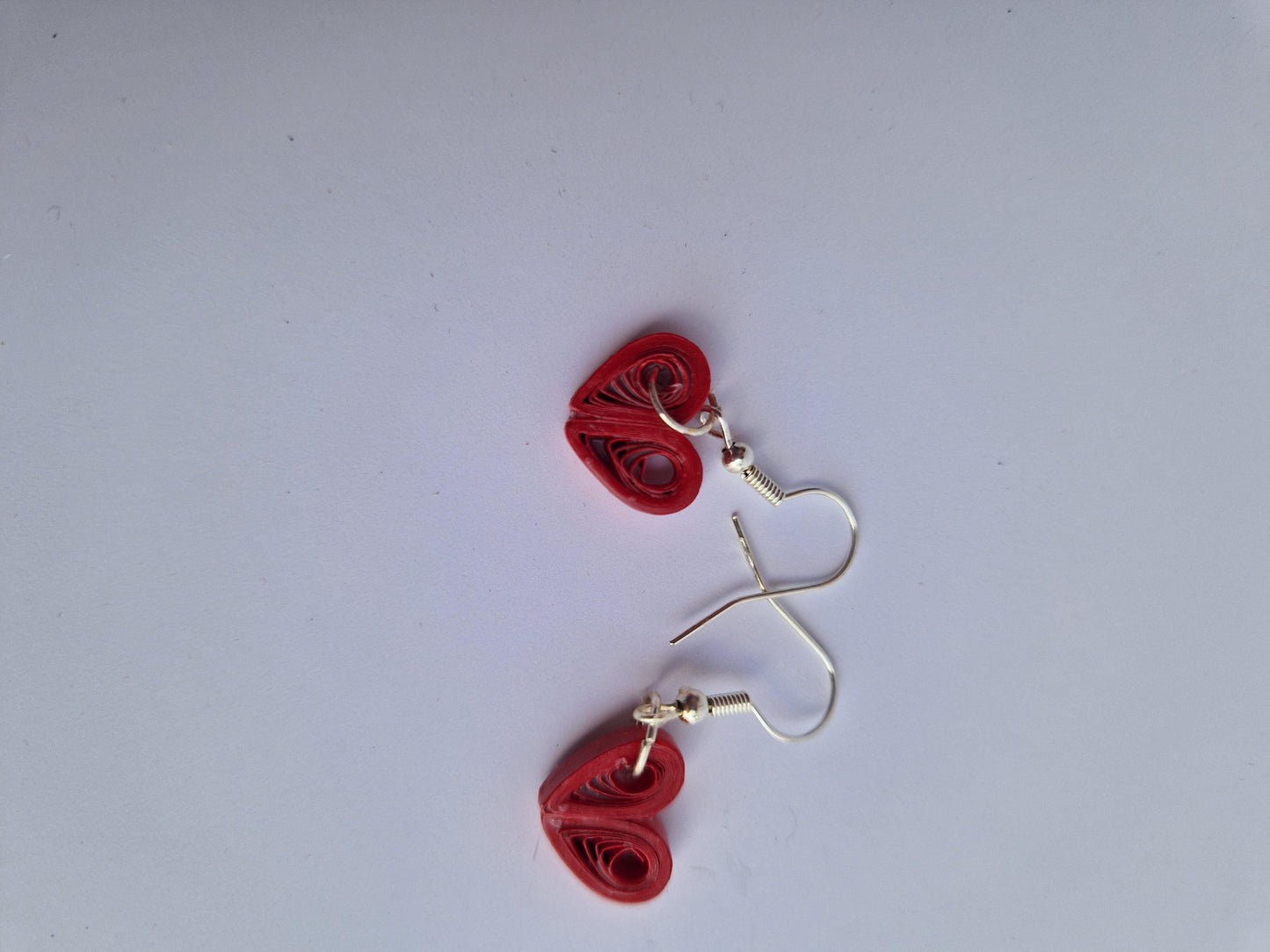 Handmade Quilled Paper Red Heart Shaped Earrings