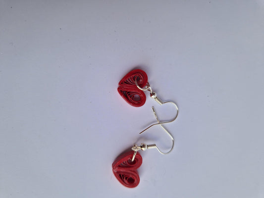 Handmade Quilled Paper Red Heart Shaped Earrings
