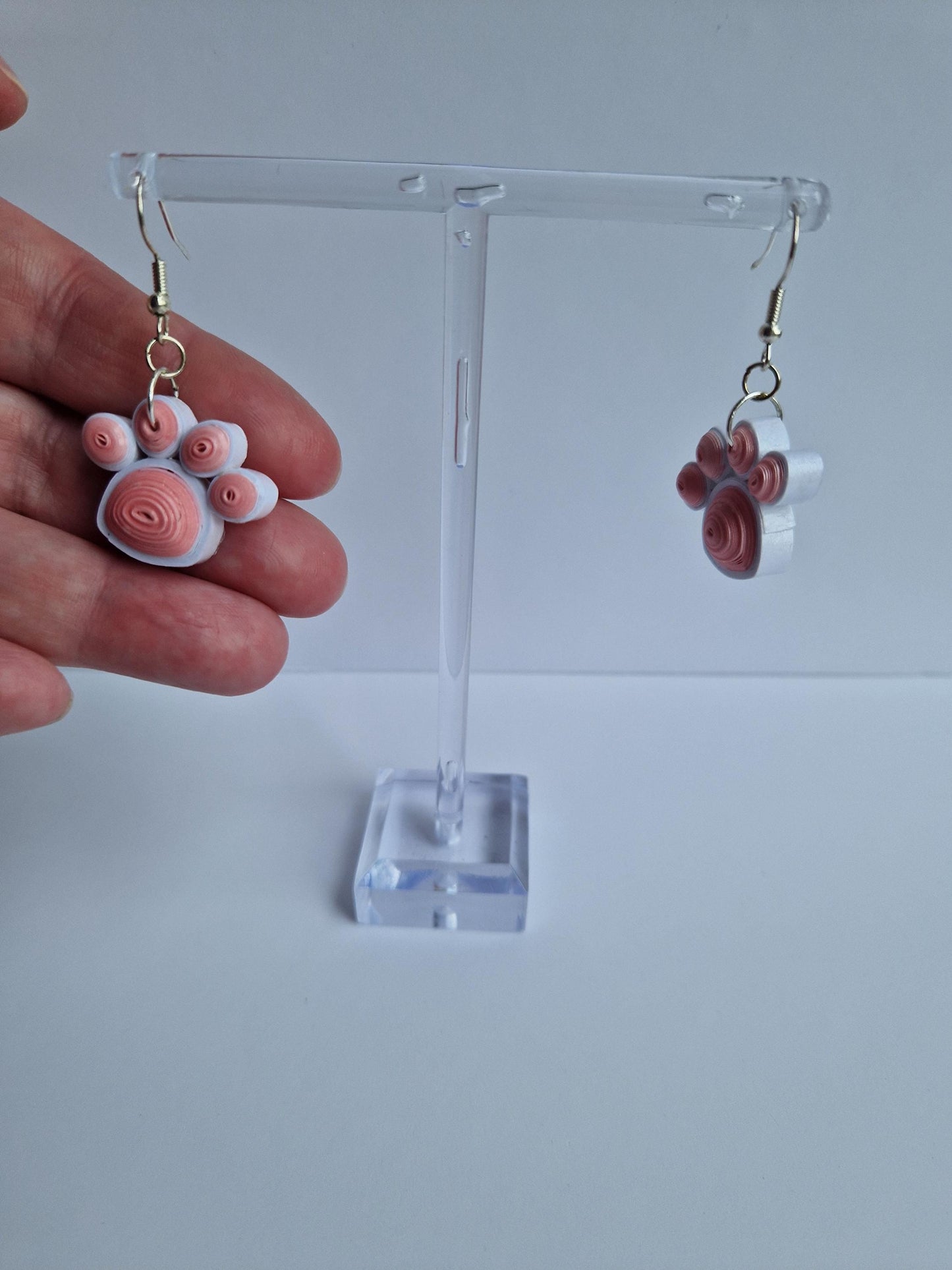 Handmade Quilled Paper Paw Print Jewelry Set: Filigree Earrings and Necklace