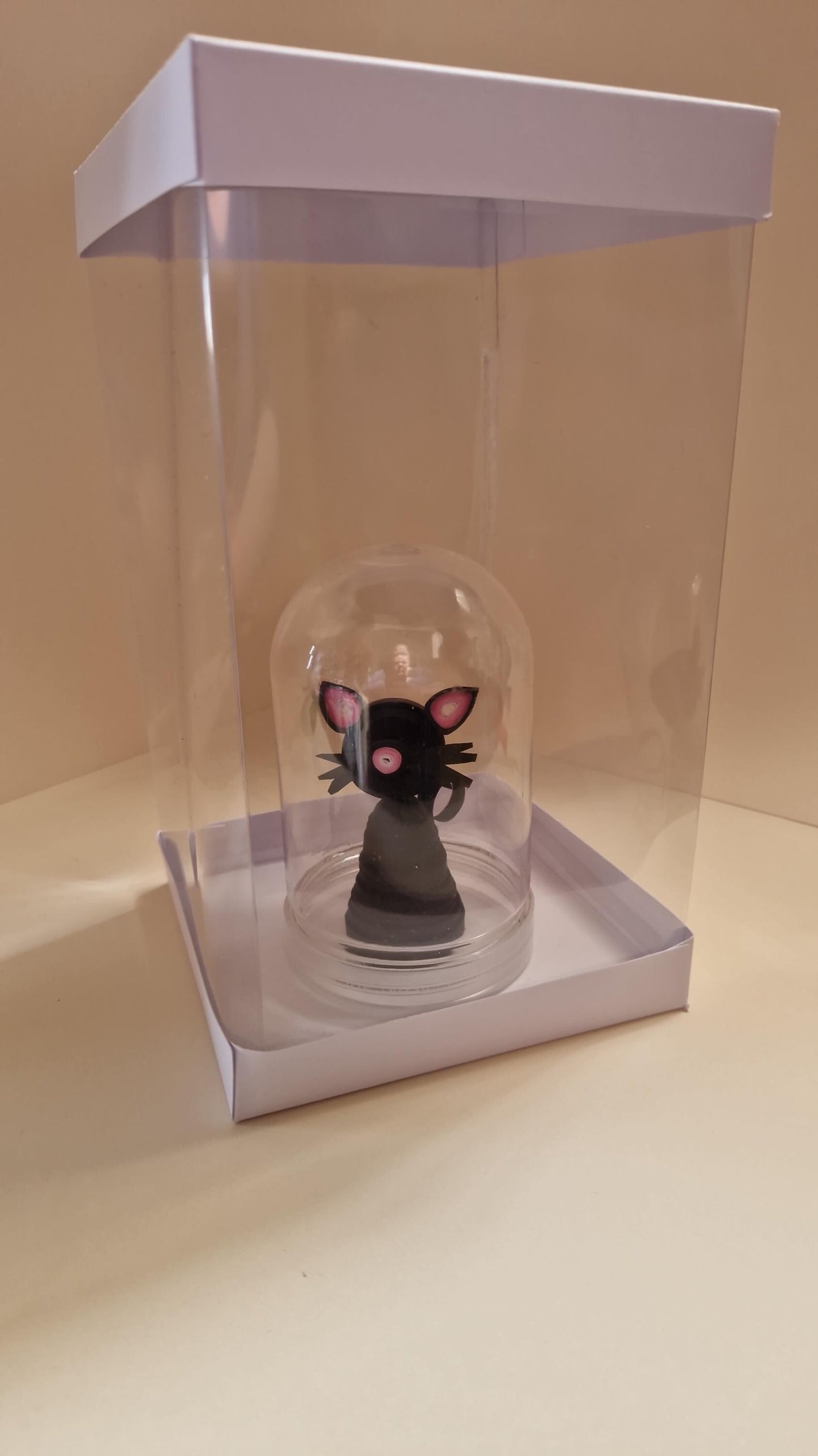 Handmade Quilled Paper Black Cat in Cloche Jar: Filigree Art Gift