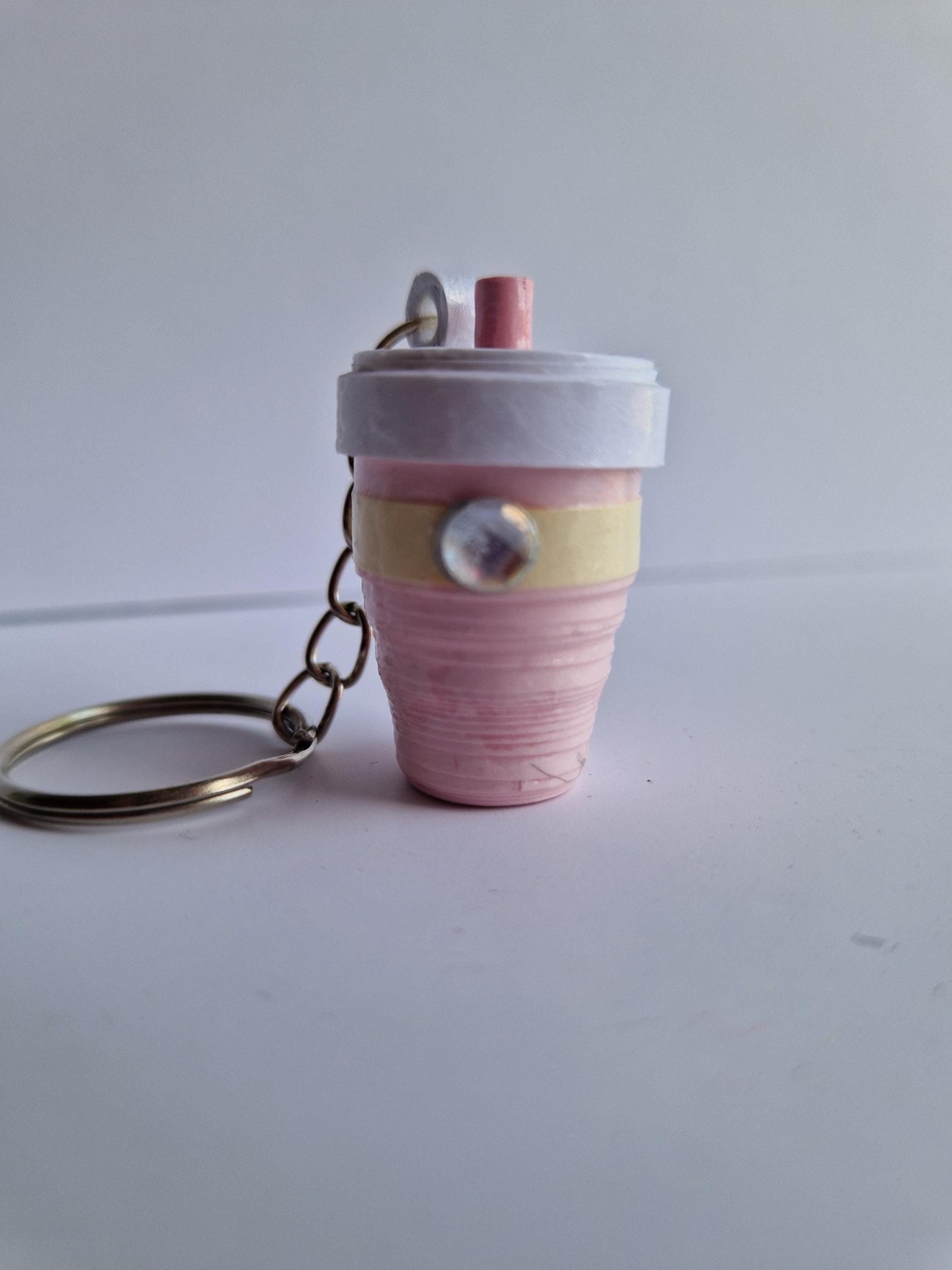 Handmade Quilled Paper Boba Tea Keyring: 3D Filigree Art Gift