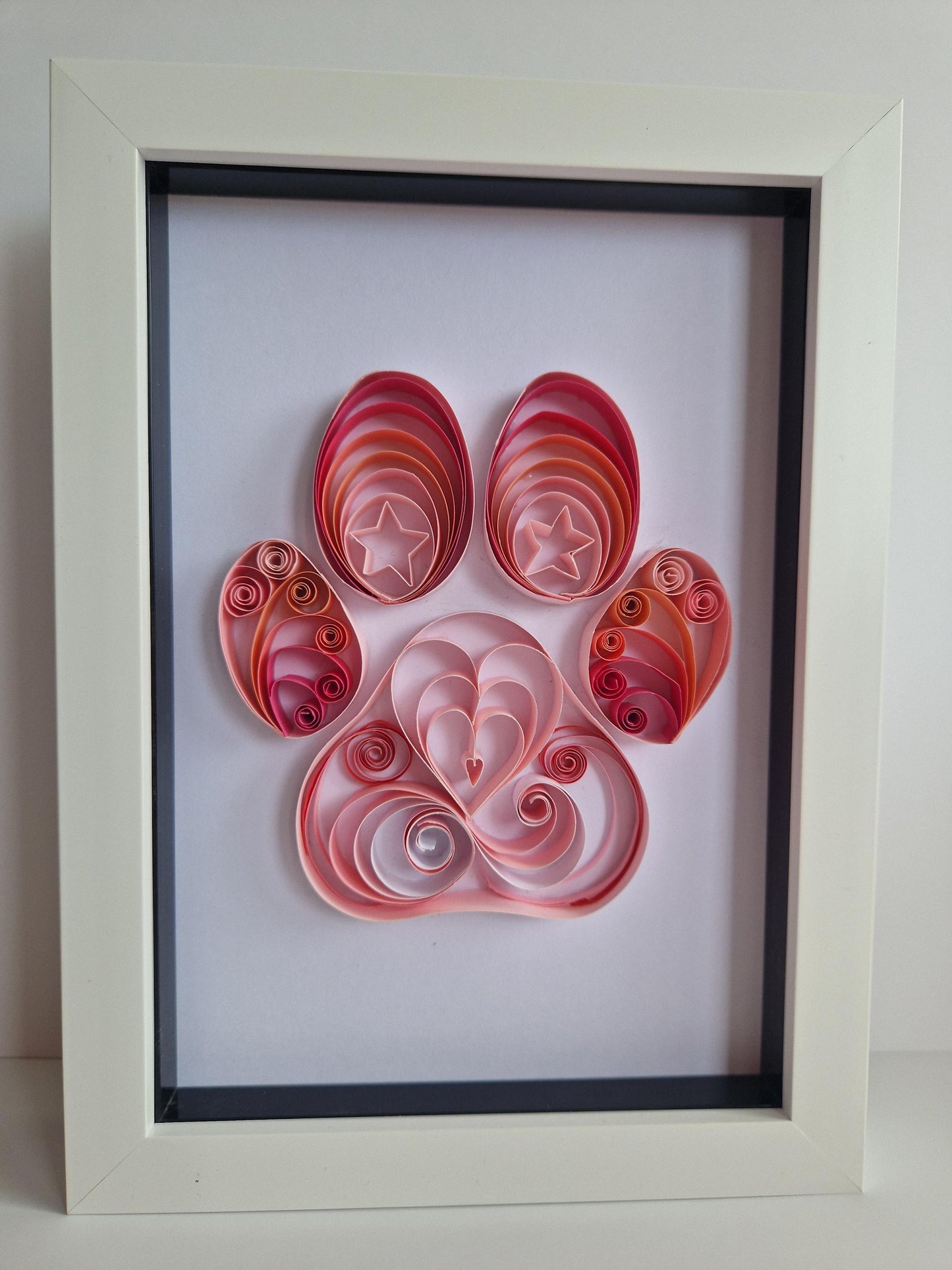 Handmade Quilled Paper Paw Print in a Frame | Filigree Quilling | Cat Dog Pink