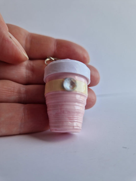 Handmade Quilled Paper Boba Tea Keyring: 3D Filigree Art Gift