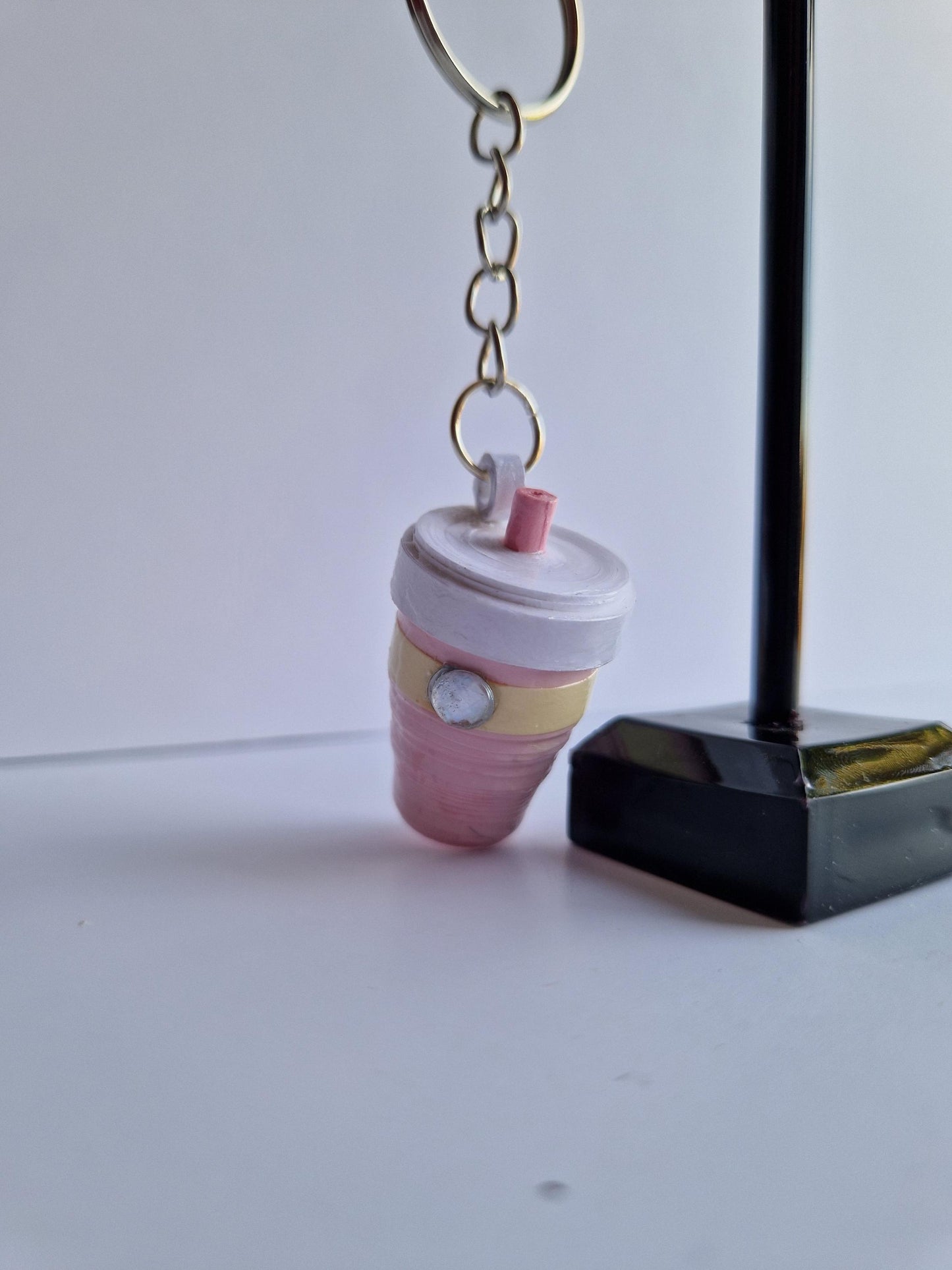 Handmade Quilled Paper Boba Tea Keyring: 3D Filigree Art Gift