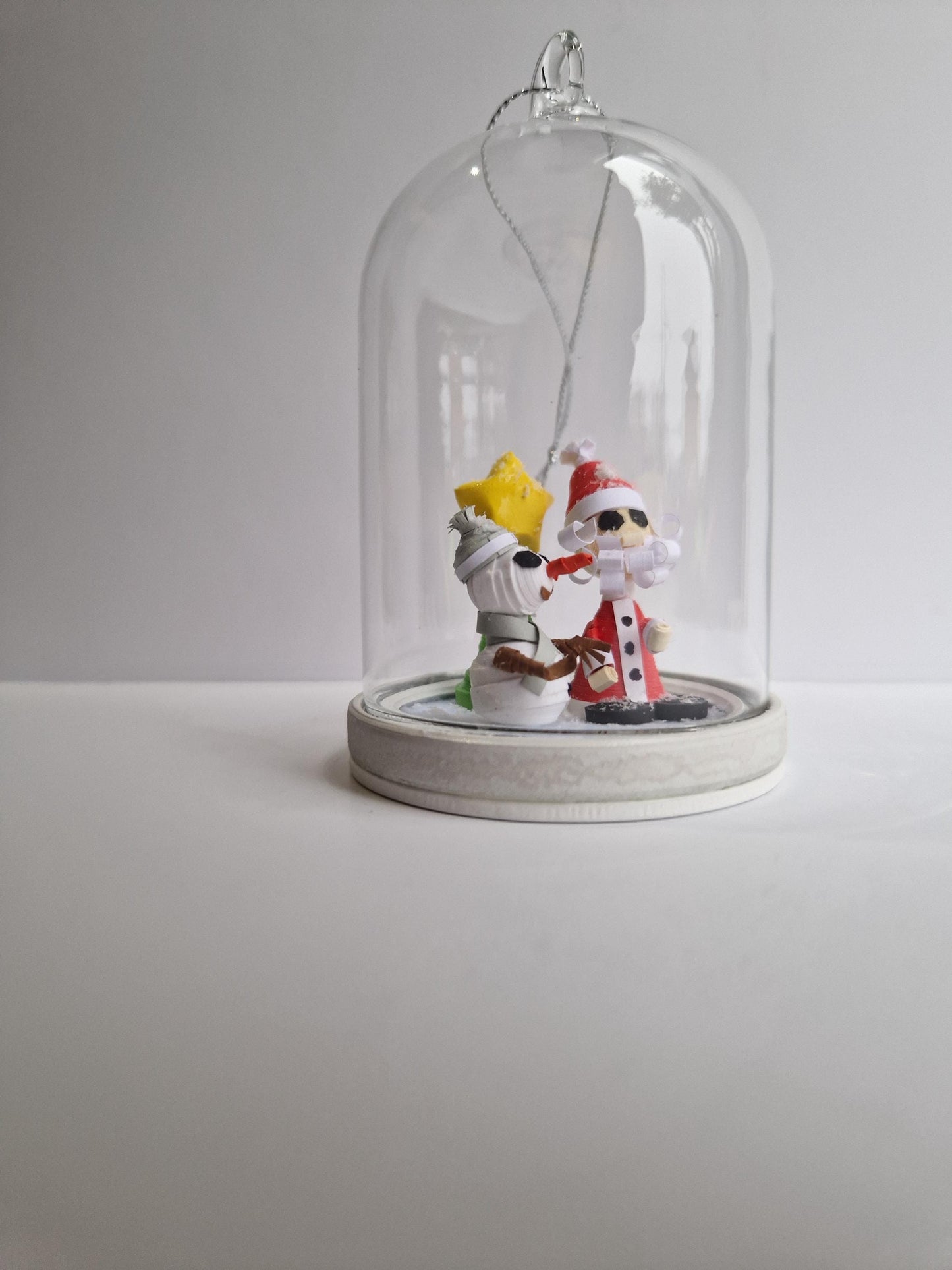 3D Santa and Frosty Quilled Paper Glass Christmas Freestanding or Hanging Bauble!