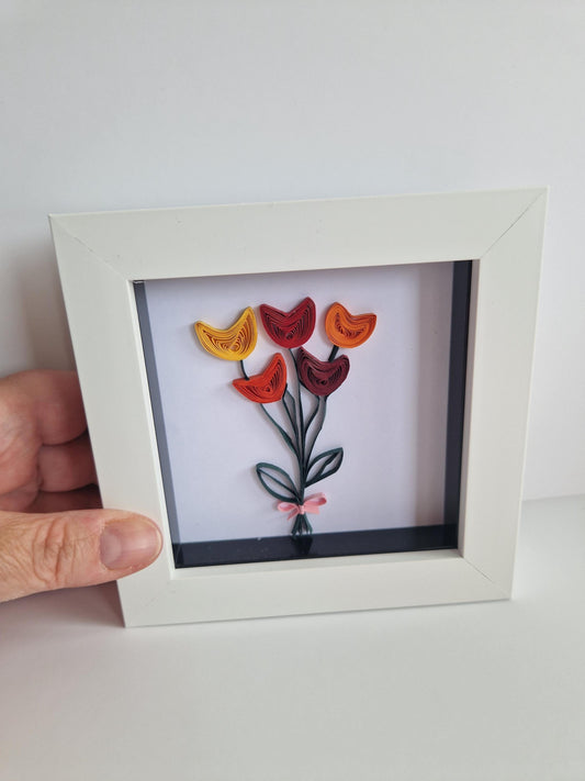 Handmade Quilled Paper Flower Wall Art: Colorful Filigree in Frame