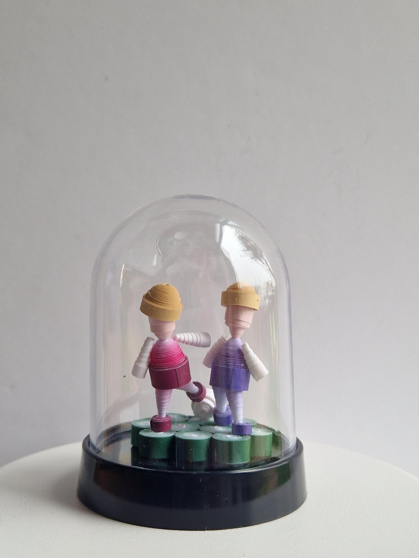 3D Playing With The Lads Quilled Paper quilling football statues Freestanding cloche jar! Cute.