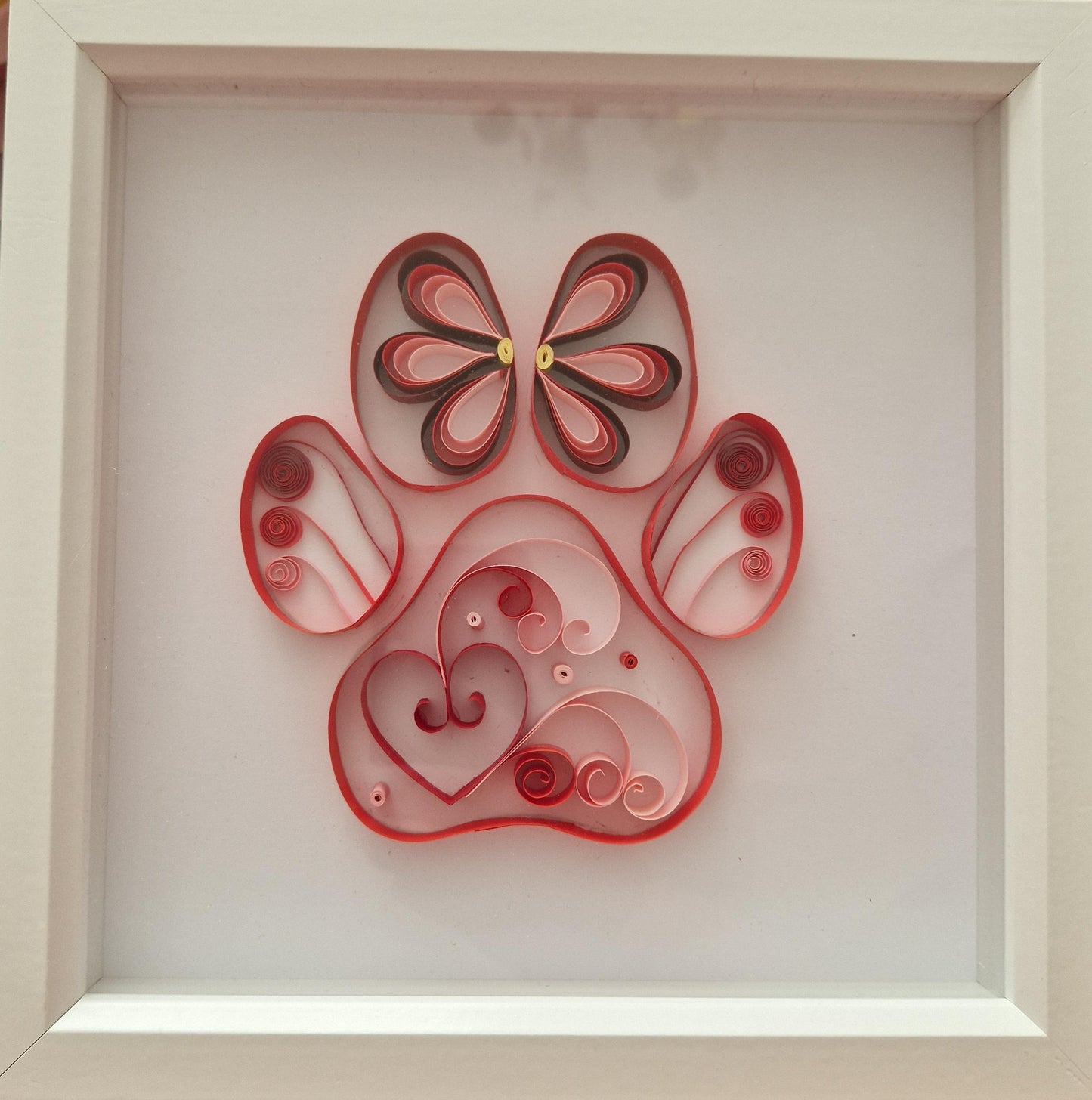 Handmade Quilled Paper Paw Print in a Frame | Filigree Quilling | Cat Dog Pink