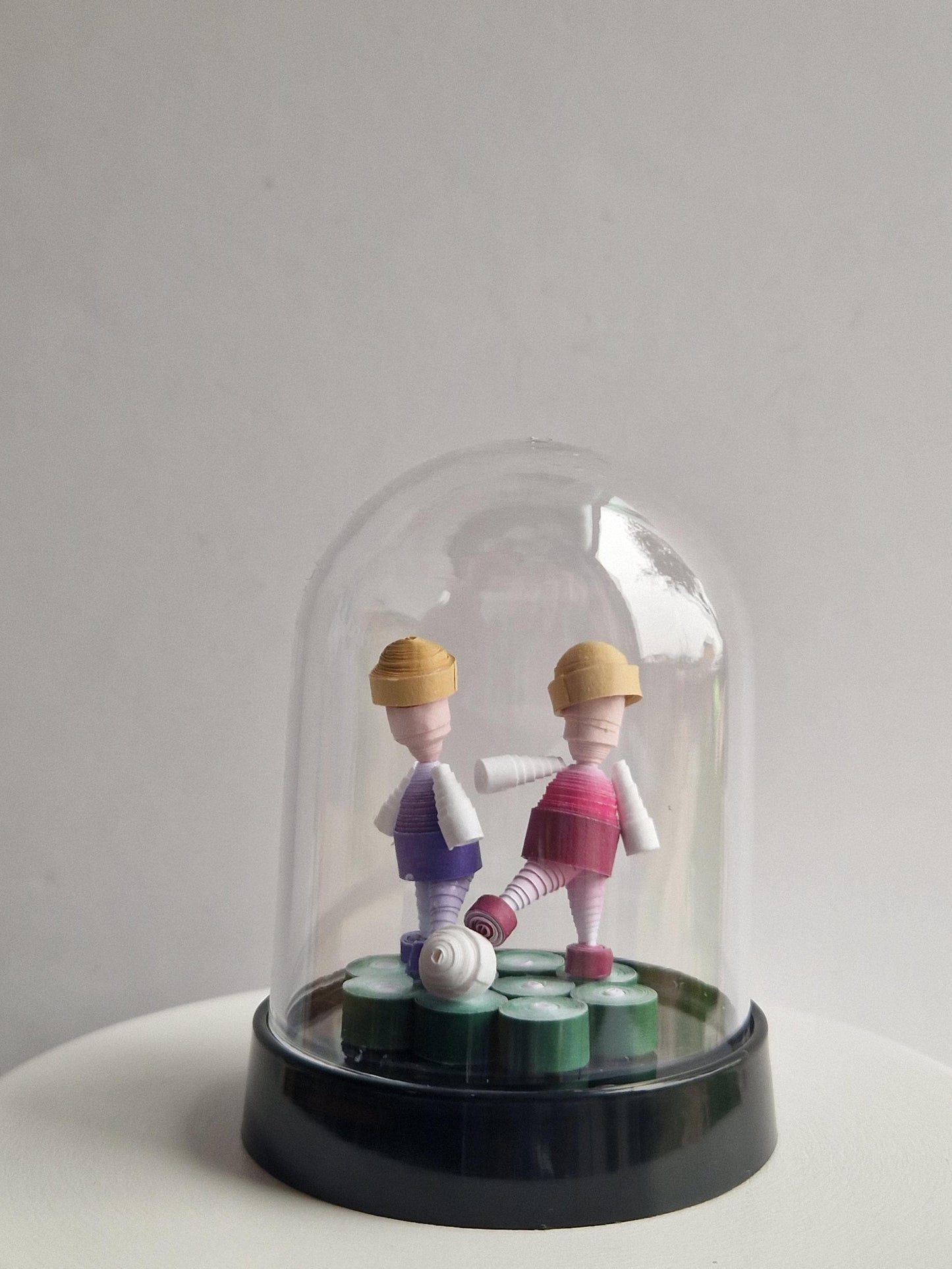 3D Playing With The Lads Quilled Paper quilling football statues Freestanding cloche jar! Cute.