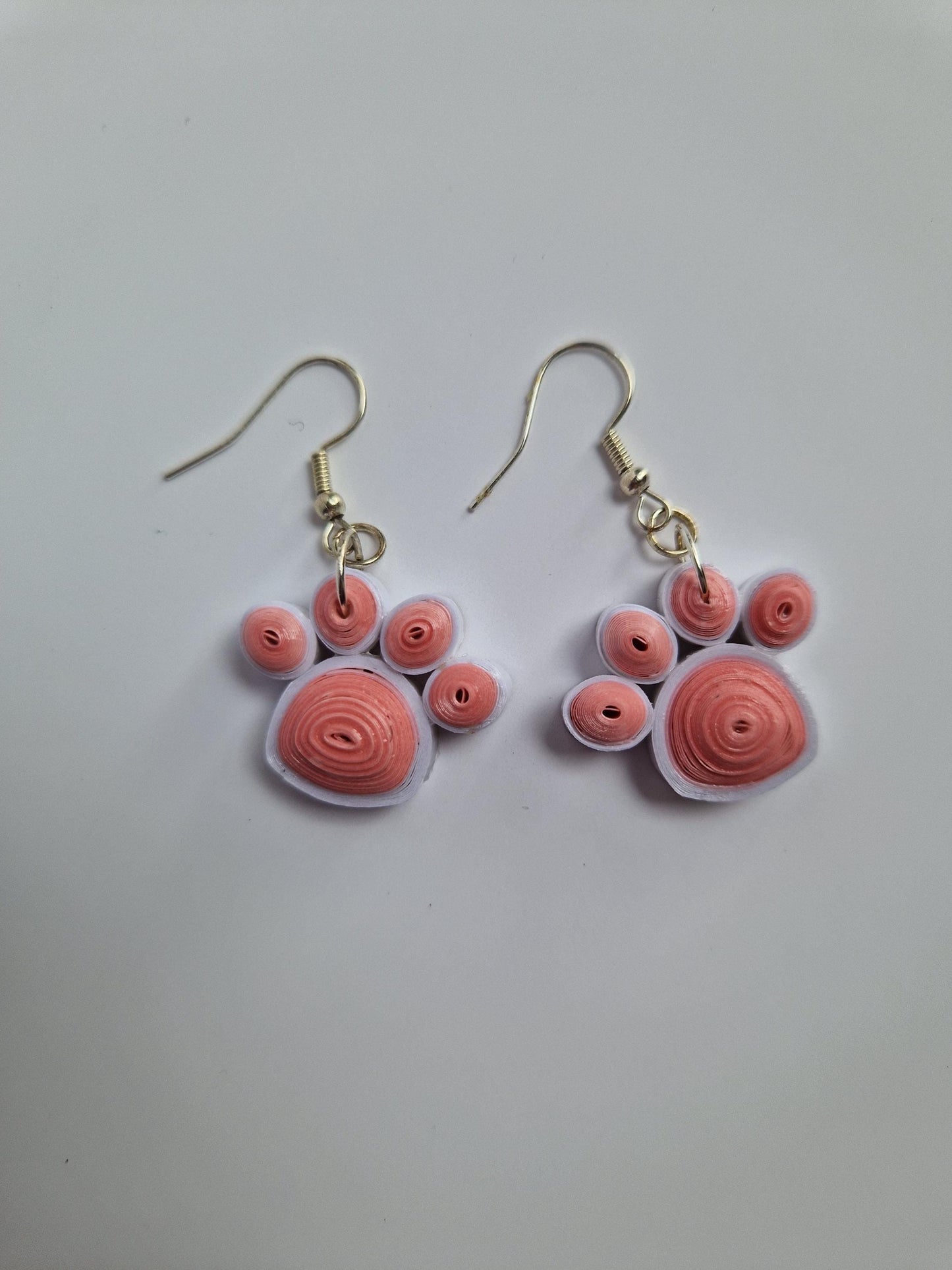 Handmade Quilled Paper Paw Print Jewelry Set: Filigree Earrings and Necklace