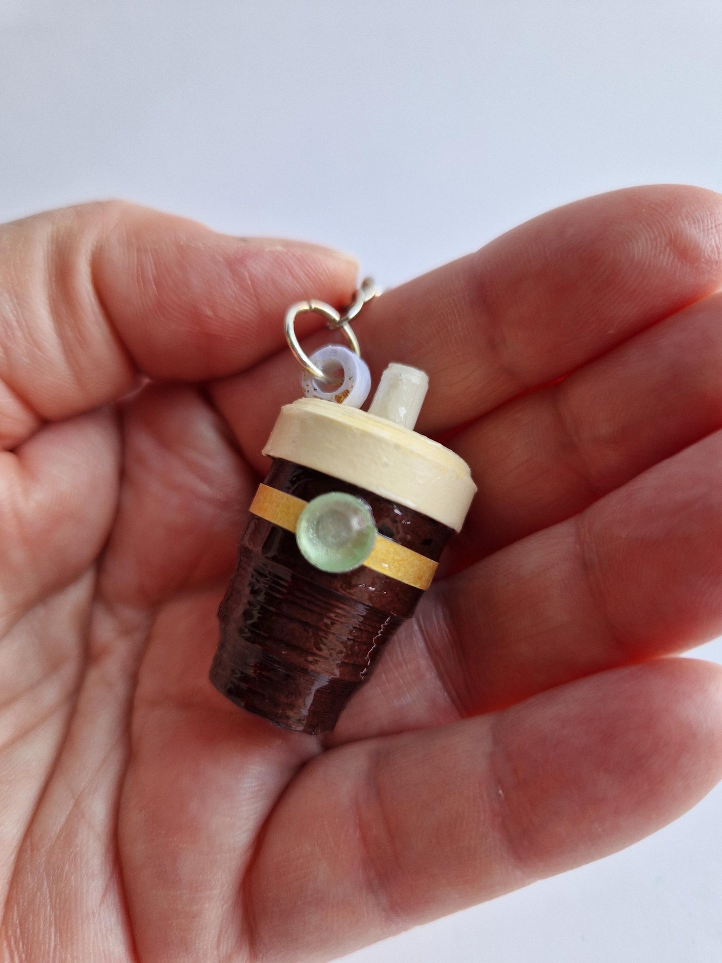 Handmade Quilled Paper Coffee Cup Keyring: 3D Filigree Art Gift