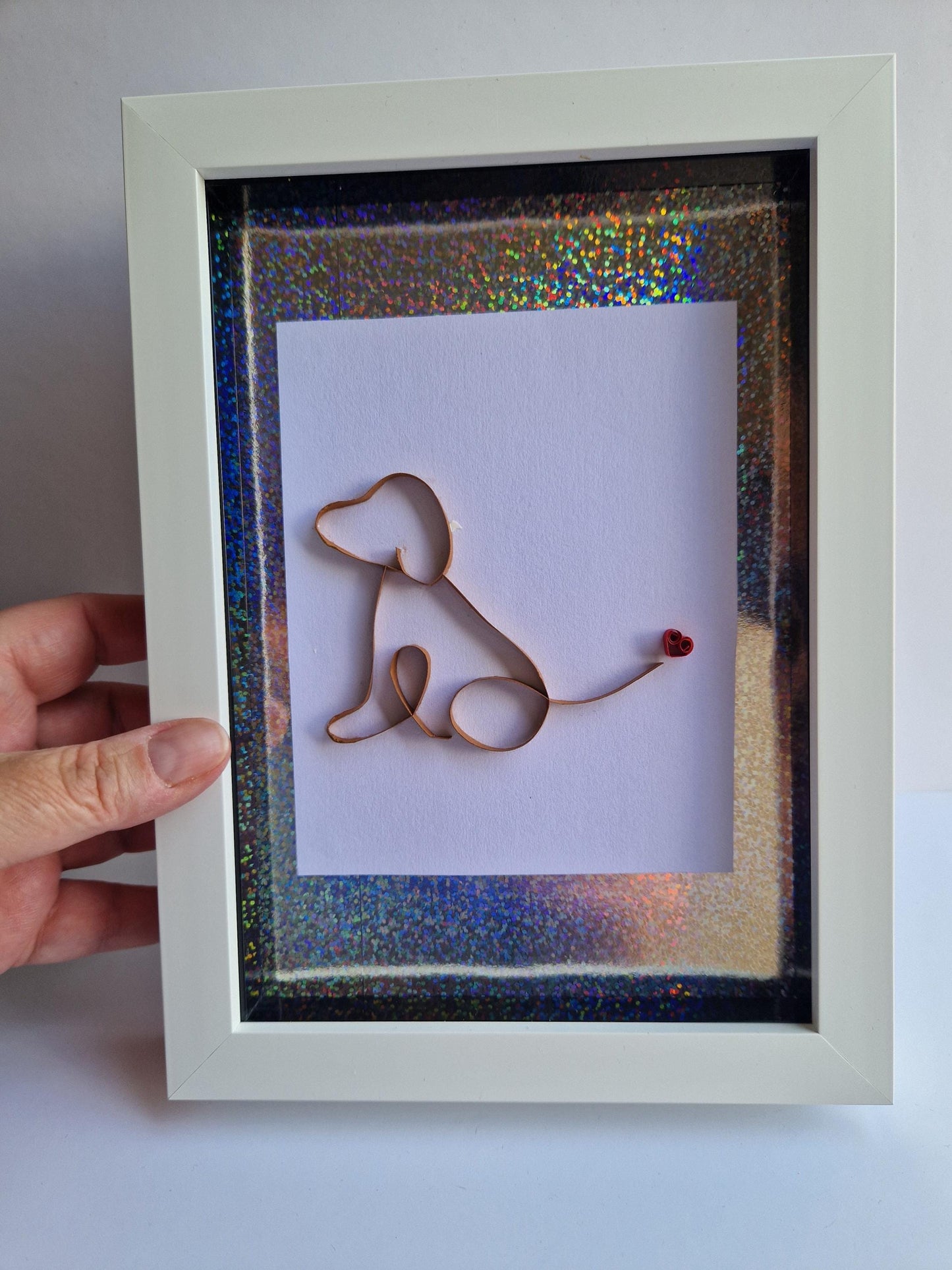 Handmade Quilled Dog in a Frame | Filigree Quilling