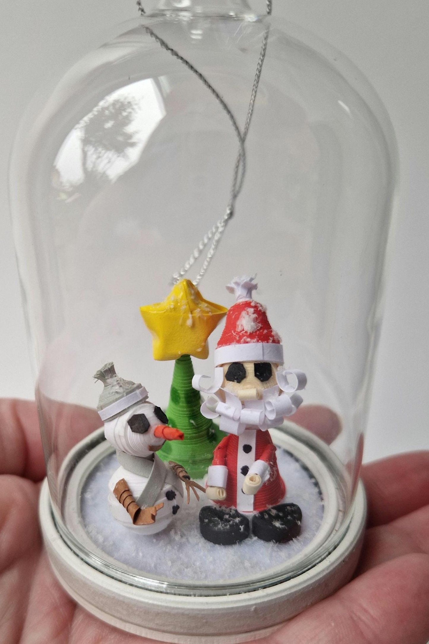 3D Santa and Frosty Quilled Paper Glass Christmas Freestanding or Hanging Bauble!