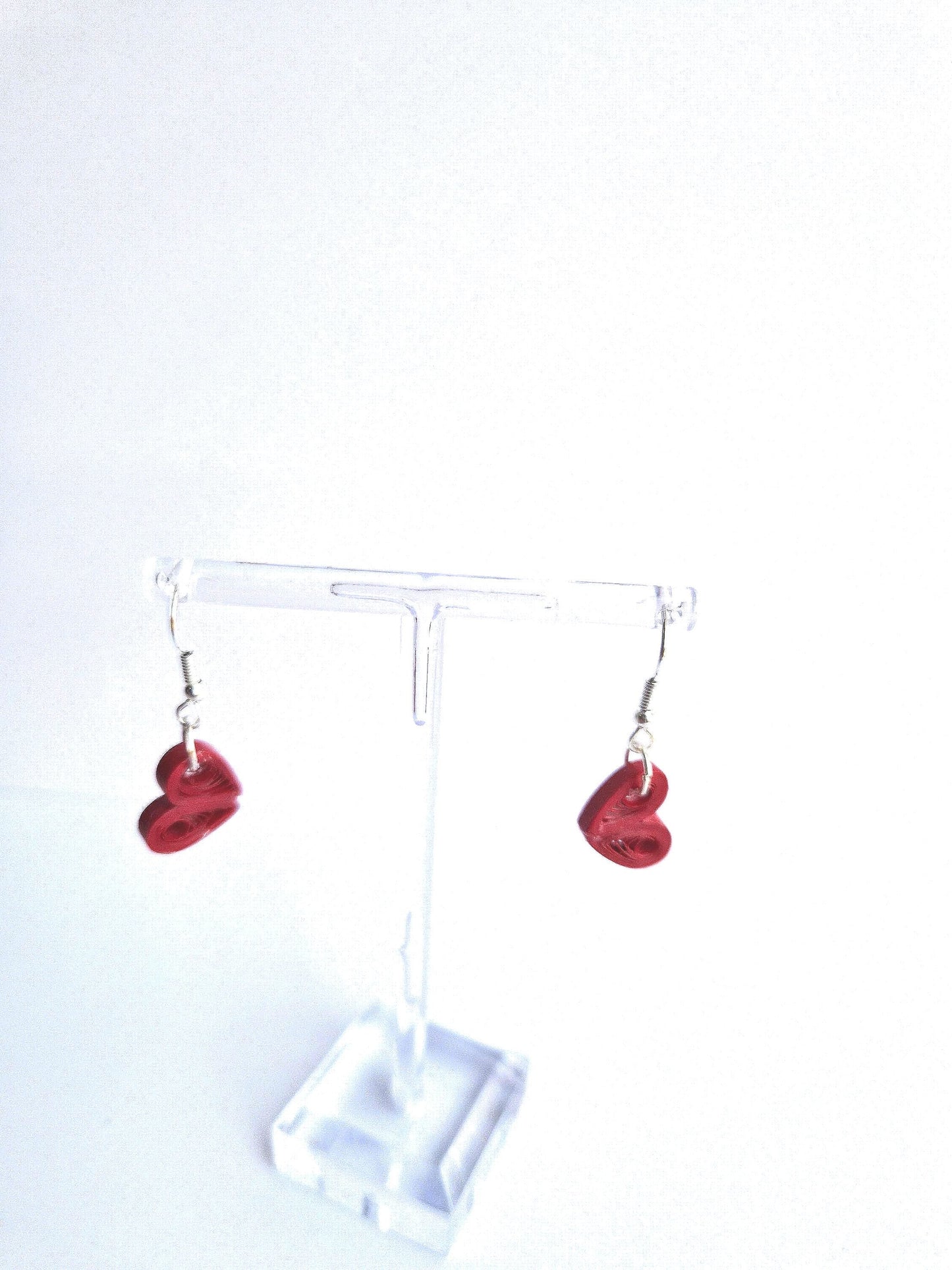 Handmade Quilled Paper Red Heart Shaped Earrings