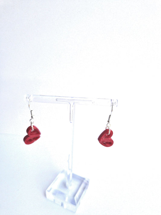 Handmade Quilled Paper Red Heart Shaped Earrings