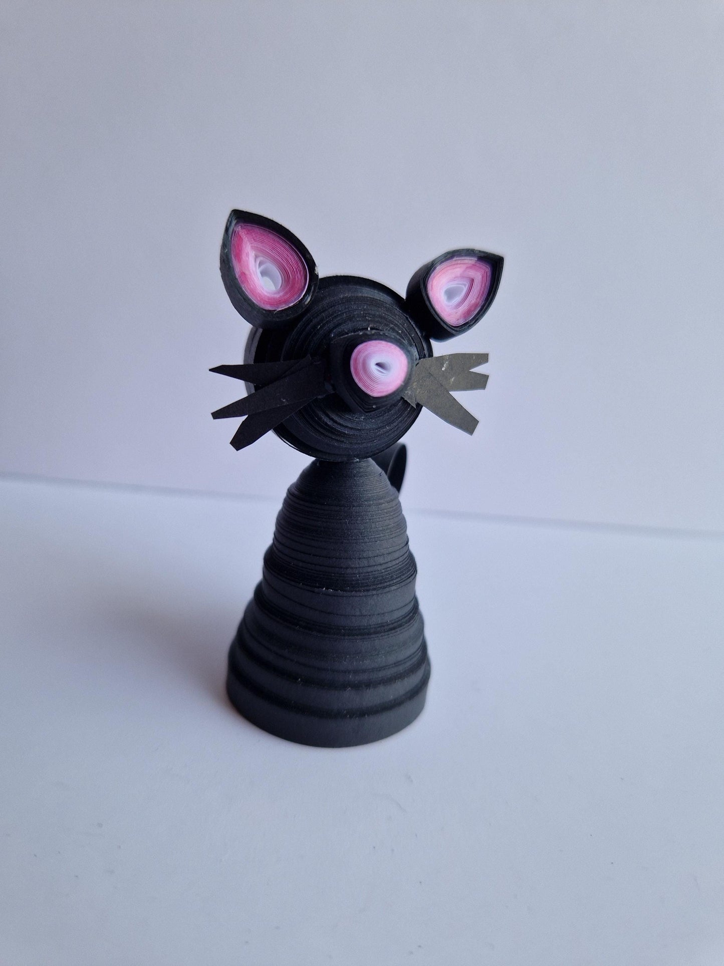 Handmade Quilled Paper Black Cat in Cloche Jar: Filigree Art Gift