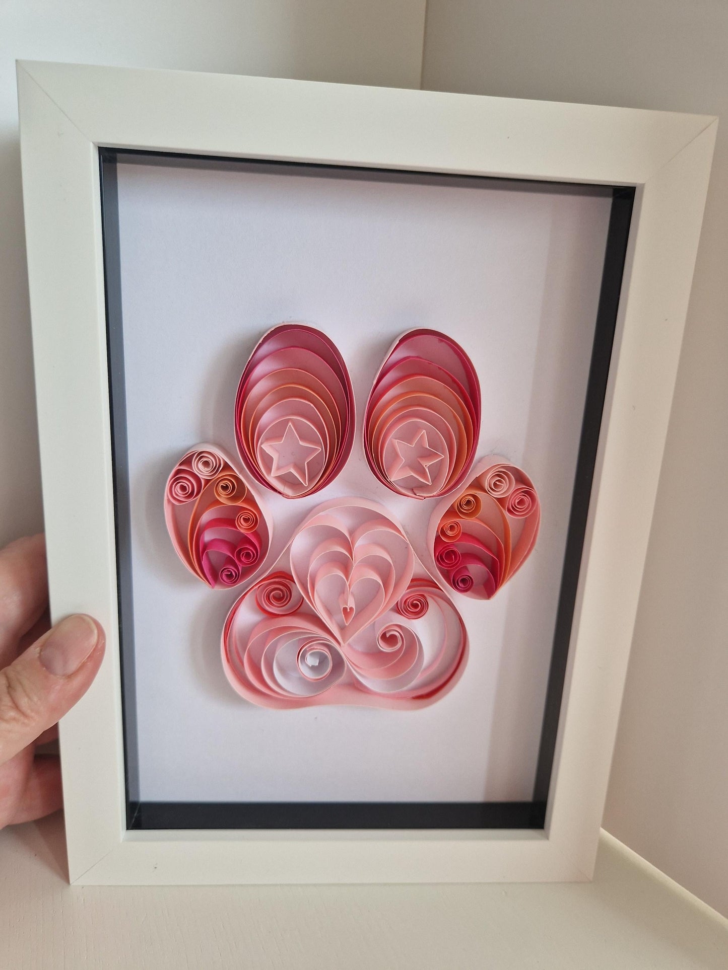 Handmade Quilled Paper Paw Print in a Frame | Filigree Quilling | Cat Dog Pink