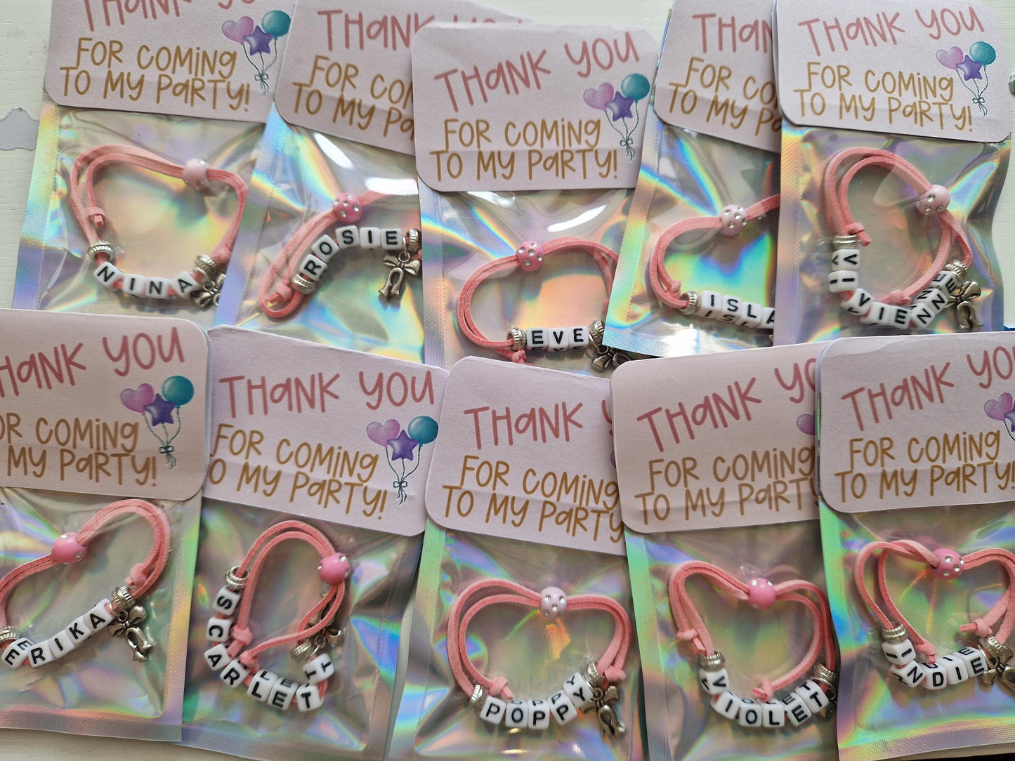 Gift bag filler - Personalised Name Bracelet Kids Party Gift Pink Faux Suede Cord