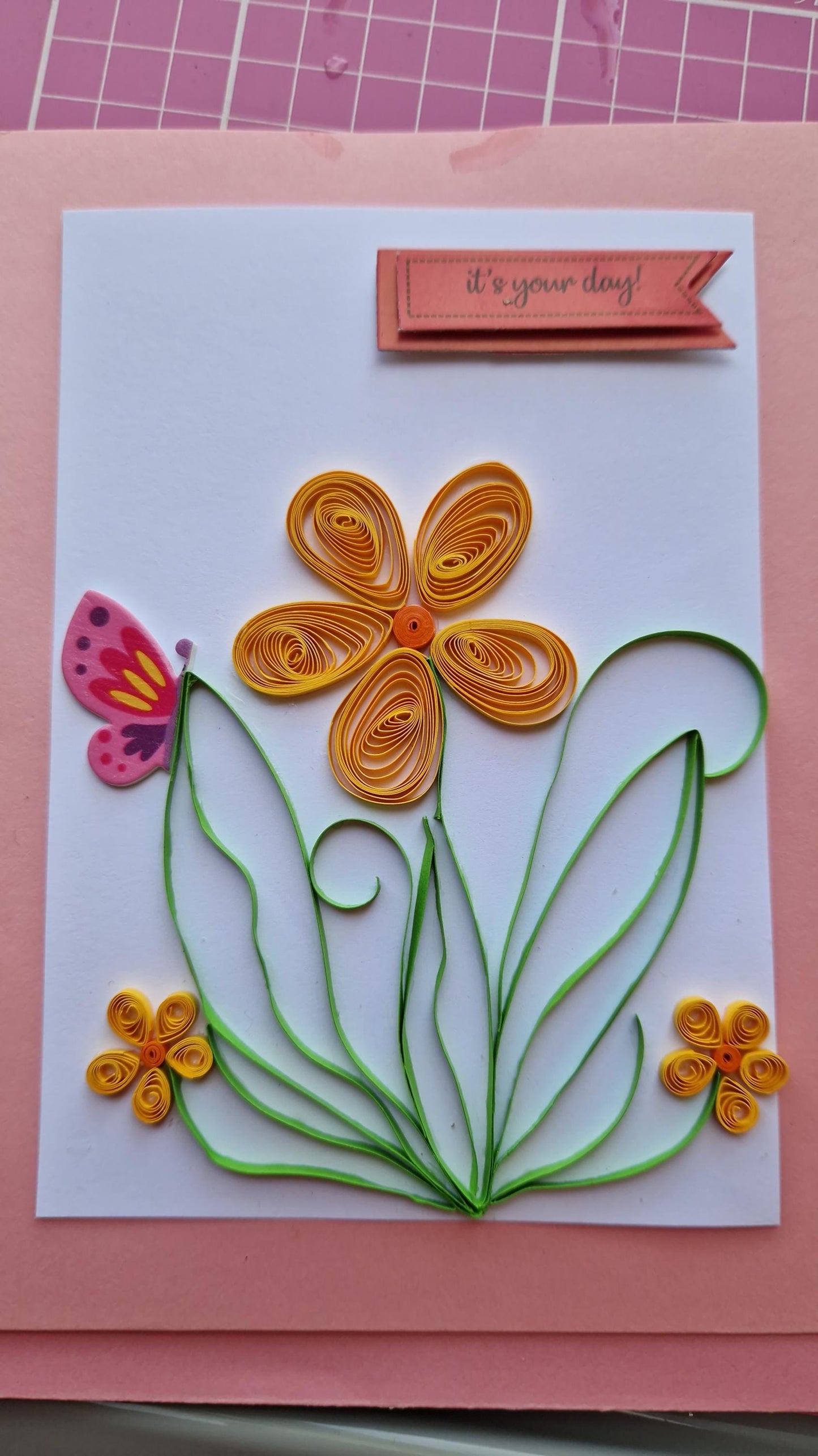 Quilled Yellow Flower Card: Handmade Paper Art - Birthday Greetings