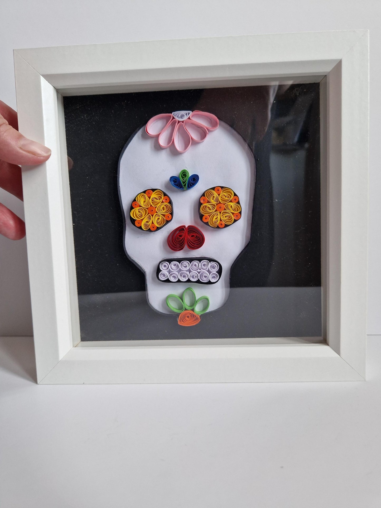Handmade Quilled Paper Sugar Skull Art: Colorful Halloween Wall Decor
