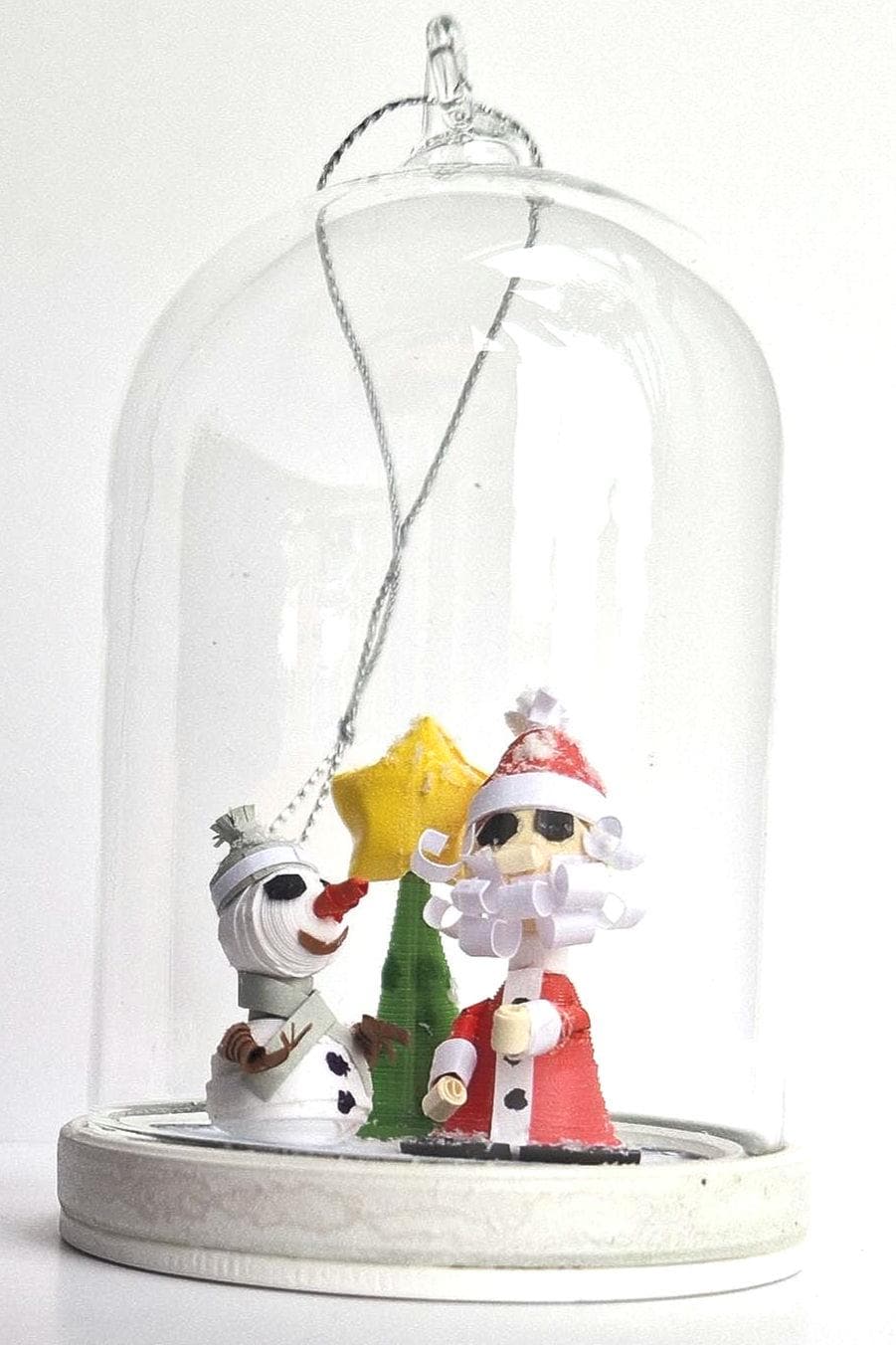 3D Santa and Frosty Quilled Paper Glass Christmas Freestanding or Hanging Bauble!
